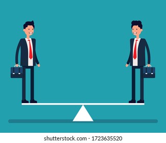 Equal Weight Business Person. Business Seesaw And Balance