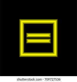 Equal yellow glowing neon ui ux icon. Glowing sign logo vector