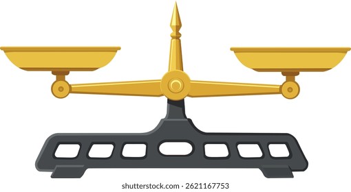 Ilustração vetorial de balança de braço igual, também conhecida como balança de dois pratos ou tartı terazi. Ideal para temas como justiça, igualdade, comparação de peso, equilíbrio e conceito de comércio.