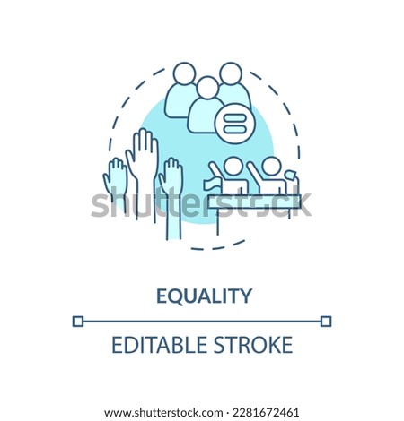 Equality blue concept icon. Equal rights and opportunities for all. Law, justice idea abstract idea thin line illustration. Isolated outline drawing. Editable stroke. Arial, Myriad Pro-Bold fonts used