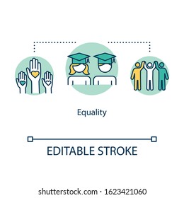 Equality concept icon. Diverse community. College graduation. Inclusive education for students idea thin line illustration. Vector isolated outline RGB color drawing. Editable stroke