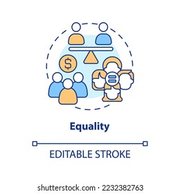 Equality concept icon. No discrimination. Element of inclusive growth index abstract idea thin line illustration. Isolated outline drawing. Editable stroke. Arial, Myriad Pro-Bold fonts used