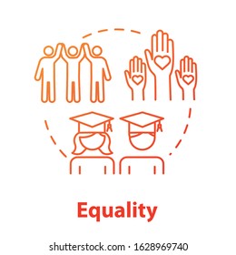 Equality concept icon. Positive support. Multi-national community. College graduation. Inclusive education idea thin line illustration. Vector isolated outline RGB color drawing. Editable stroke