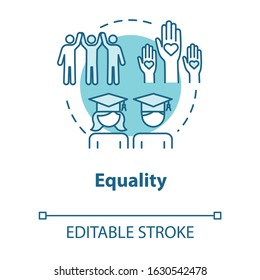 Equality Concept Icon. Positive Support. Diverse Community. High School Graduate. Inclusive Education Idea Thin Line Illustration. Vector Isolated Outline RGB Color Drawing. Editable Stroke