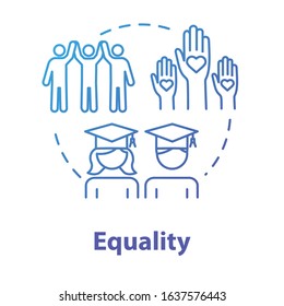 Equality concept icon. Positive support. Diverse community. College graduation. Progressive education idea thin line illustration. Vector isolated outline RGB color drawing. Editable stroke