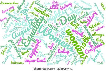 Women’s Equality Day 26 August Word Cloud In Vector Art Creative Colourful White Back Ground