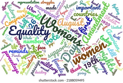 Women’s Equality Day 26 August Word Cloud In Vector Art Creative Colourful White Back Ground