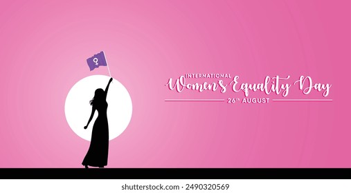 Women’s Equality Day 26th August woman standing holding flag vector poster