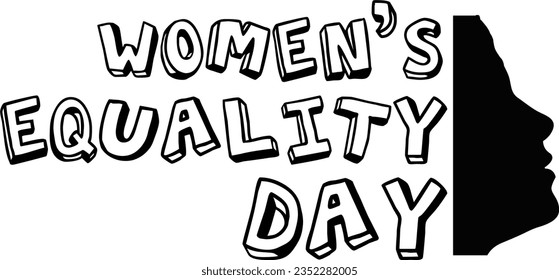 Women’s Equality Day Text calligraphy with women face silhouette, Women’s Equality Day Typography, lettering inscription, Female face clipart, Feminine illustration, Girl face silhouette illustration