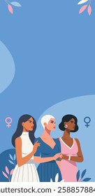 Equality Day. Women's Day. March 8. Women symbolize freedom, the fight for women's empowerment and gender equality. Vector illustration with space for text for women's holidays, website