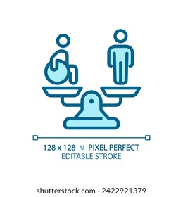 Equality and diversity light blue icon. Disability rights. Disabled person equal special needs. RGB color sign. Simple design. Web symbol. Contour line. Flat illustration. Isolated object