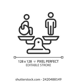Equality and diversity linear icon. Disability rights, community service. Disabled person equal special needs. Thin line illustration. Contour symbol. Vector outline drawing. Editable stroke