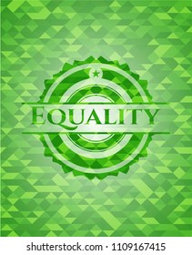 Equality green emblem. Mosaic background