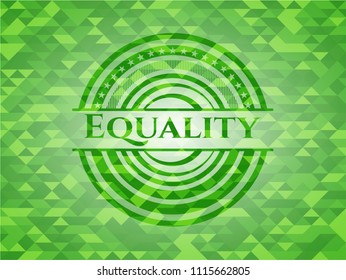 Equality green emblem with mosaic background