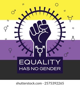 Equality has no gender protest illustration design. Nonbinary pride flag with equality slogan