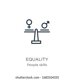 Equality icon. Thin linear equality outline icon isolated on white background from people skills collection. Line vector sign, symbol for web and mobile