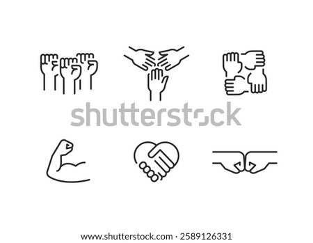 Equality icons. Set of 6 Equality trendy minimal icons representing diverse social issues, including gender equality, accessibility, unity. Design signs for web page, mobile app. Vector illustration