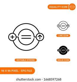 Equality icons set vector illustration with solid icon line style. Male female equal concept. Editable stroke icon on isolated background for web design, infographic and UI mobile app.