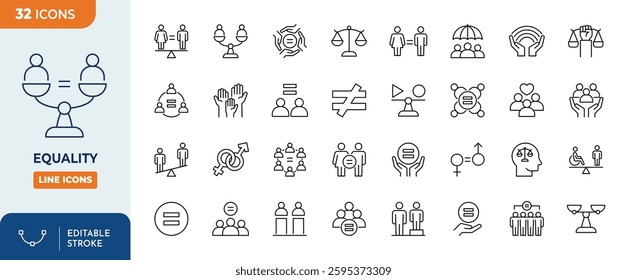 Equality Line Editable Icons set. Containing diversity, inclusion, gender, and more icons. Vector illustration