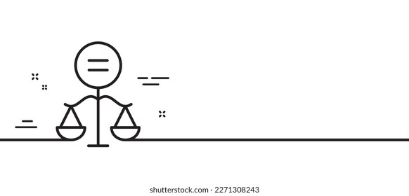 Icono de línea de igualdad. Señal de ética de género. Símbolo de equilibrio de balanza de balanza igual. Fondo mínimo de la ilustración de línea. Banner de patrón de icono de línea de ética. Concepto de plantilla web blanca. Vector
