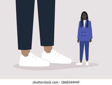 Equality problem: a female Asian character standing next to a giant, sexism, racism, and misogyny at work