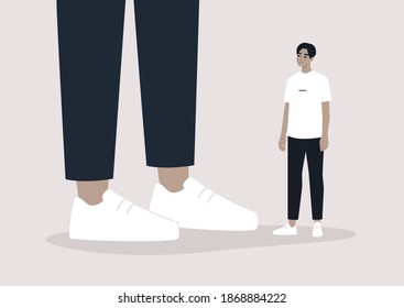 Equality problem: a male character standing next to a giant, racism at work