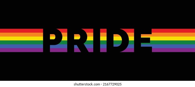 Equality Rainbow Typography Banner. Pride Text Isolated on Black Background with LGBTQ+ Rainbow Pride Flag Pattern.