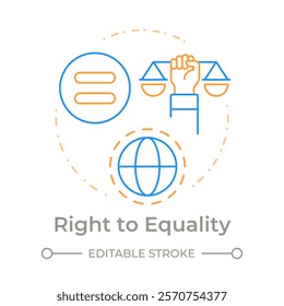 Equality right duo tone concept icon. Social justice, human rights. Democracy, liberty. Round two color outline illustration. Abstract vector design. Easy to use in infographic, presentation