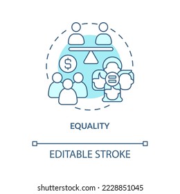 Equality turquoise concept icon. Social issue. Element of inclusive economy index abstract idea thin line illustration. Isolated outline drawing. Editable stroke. Arial, Myriad Pro-Bold fonts used