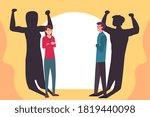 Equality vector concept: Young woman and man showing their strength on the shadow 