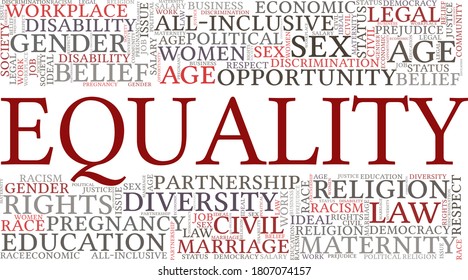 Equality Vector Illustration Word Cloud Isolated On A White Background.