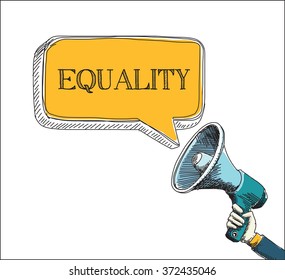 EQUALITY  word in speech bubble with sketch drawing style