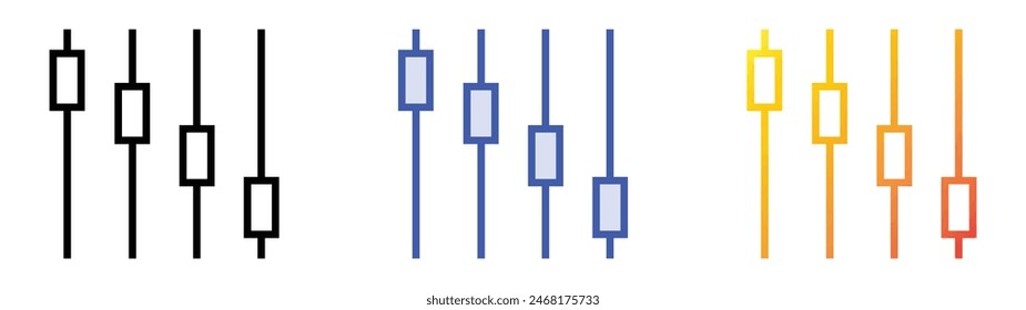 icono de ecualización. Diseño de estilo de relleno lineal, azul y degradado aislado sobre fondo blanco