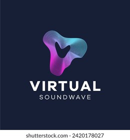 Equalizer, audio, sound wave logo design inspiration, Abstract glowing circle lines on dark background.
