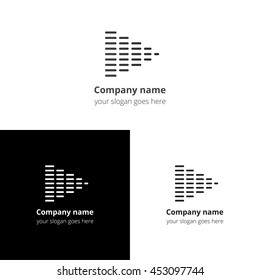 Equalizer beat into play music sound icon, flat logo vector template. Abstract symbol and button with black-grey gradient for music service or company.