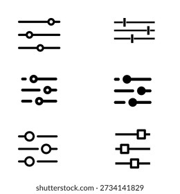 Equalizer Control Slider Icons Set, Audio Adjustment Interface Symbols, Minimal UI Illustration