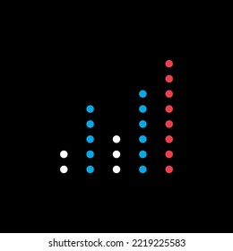 Equalizer, frequency with dots vector on black background icon. Audio signal. Music sign. Graph symbol for music and sound web site and apps design, logo, app, UI