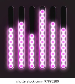 Equalizer glossy glowing track bar. Vector media player elements.