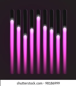 Equalizer glossy glowing track bar. Vector media player elements.