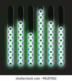 Equalizer glossy glowing track bar. Vector media player elements.