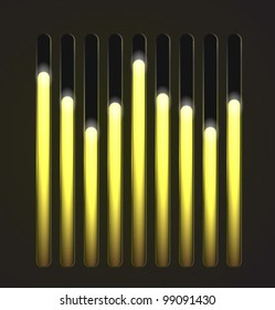 Equalizer glossy glowing track bar. Vector media player elements.