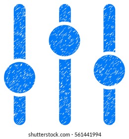 Equalizer grainy textured icon for overlay watermark stamps. Flat symbol with unclean texture. Dotted vector blue ink rubber seal stamp with grunge design on a white background.