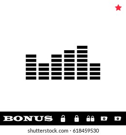 Equalizer icon flat. Black pictogram on white background. Vector illustration symbol and bonus button open and closed lock, folder, star