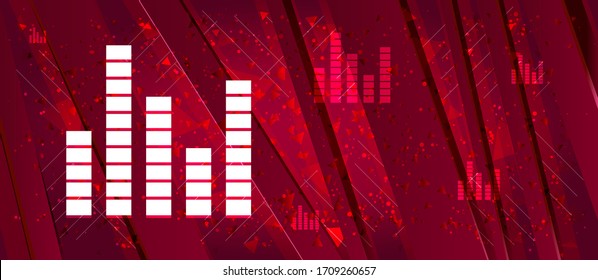 Equalizer Symbol einzeln auf abstraktem Design, hellroter Bannerhintergrund