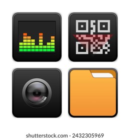 Equalizer icon set, folder, camera and barcode