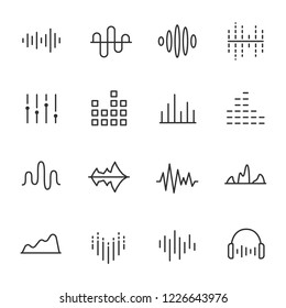 Equalizer, icon set. Sound wave, linear icons. Line with editable stroke