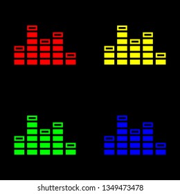 Equalizer icon, vector, color set. Black background