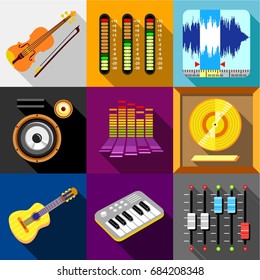 Equalizer icons set, flat style