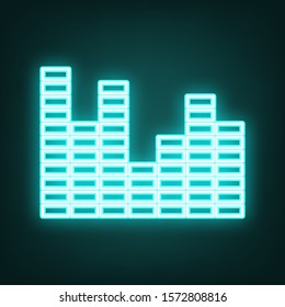 Equalizer. Music. Sound sign. Cyan neon icon in the dark. Bluring. Luminescence. Illustration.