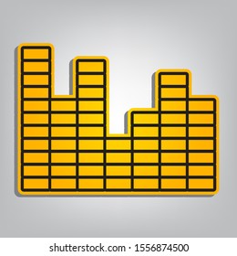 Equalizer. Music. Sound sign. Flat orange icon with overlapping linear black icon with gray shadow at whitish background. Illustration.